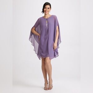 SLNY Women's Floral Foil Print Sheath Dress with Chiffon Capelet